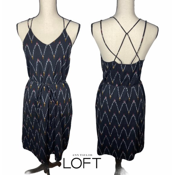 LOFT Chevron Zig Zag Strappy Tie-waist Cami Dress Style# 469763 - Size 10 - Picture 15 of 16